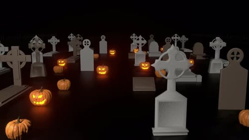 Spooky Halloween Graveyard with Glowing Jack-o'-Lanterns Loop Background