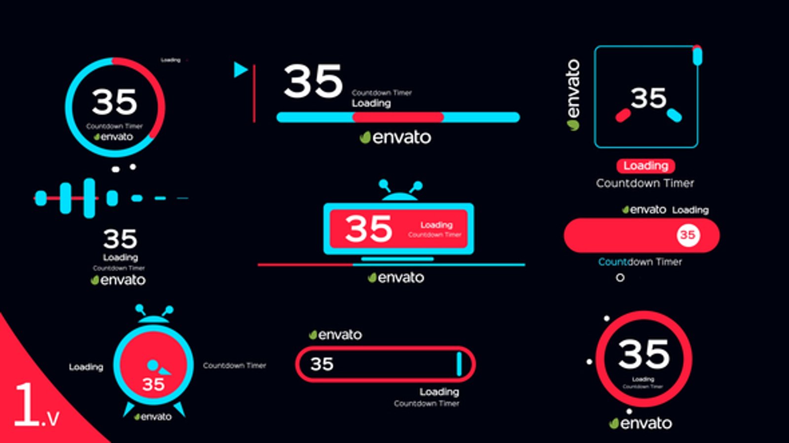 Modern Digital Countdown Timer Pack, Elements ft. countdown & digital ...