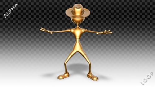 3D Gold Man - Dance rétro de dessin animé