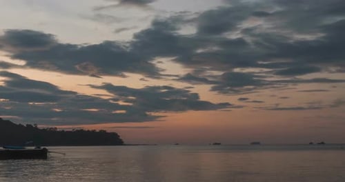 Timelapse Sunrise, From Dark To Bright Day Sun, Over Sea, Waves Are Washing