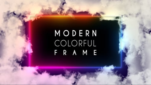 Colorful Neon Glowing Rectangle Frame with Animated Clouds