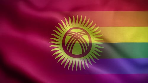 Waving Flag with Rainbow Colors and Sun Emblem