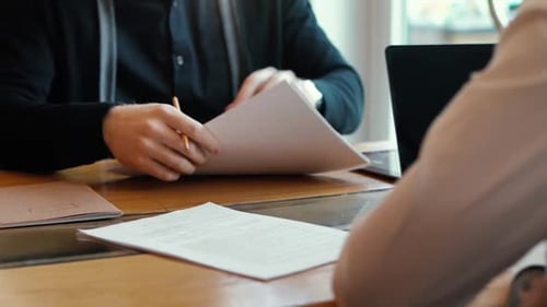 Business Partners Sign Contract in Slow Motion in Interior of Office Room