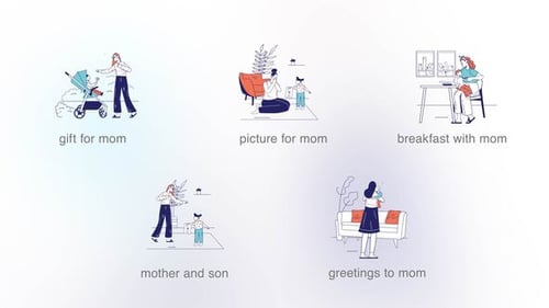 Mother's Day Flat Concept Illustrations for Family Videos