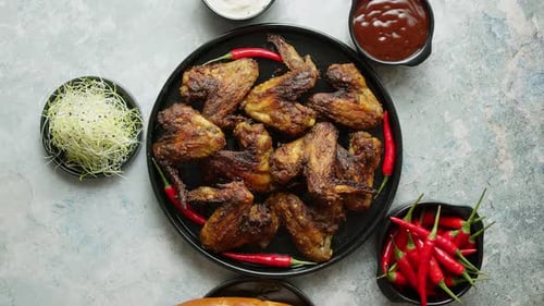 Grilled Chicken Wings and Spicy Red Peppers