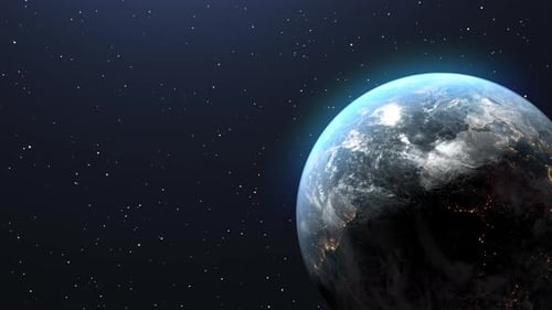 Spinning Planet Earth Animation with Stars and Glowing Atmosphere
