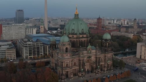 Evening Aerial View of Berliner Dom Old Church and Historic Religious Landmark