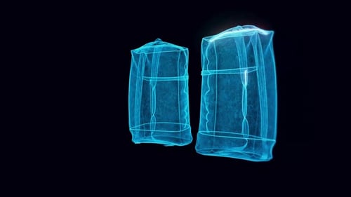 Futuristic Holographic Backpacks Rotating Wireframe Animation