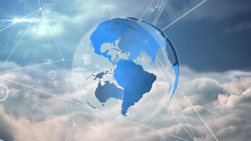Rotating globe with sky background