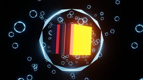 Flutuando em uma esfera de cristal, um cubo de néon cintilante 02