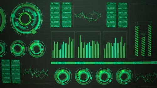 Futuristic Green Data Interface with Animated Charts and Graphs