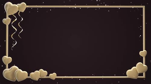 Gold heart frame on the dark brown background in seamless loop