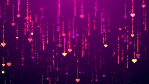 Glitter heart particle falling rain and sparkling