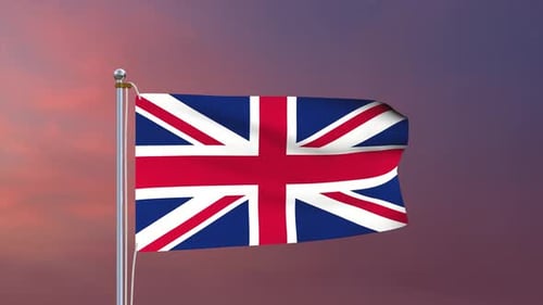 Realistic United Kingdom Flag Waving on Flagpole Animation