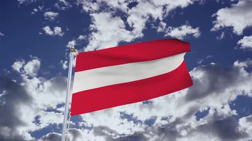 Austria Flag Waving Dynamically Against a Cloudy Blue Sky