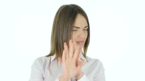 Rejecting, Opposing Beautiful Woman, White Background
