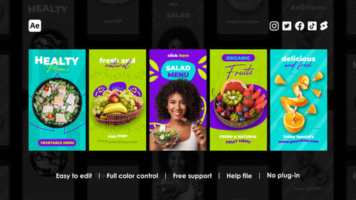 Vibrant Healthy Food Instagram Stories for Restaurant and Menu Promotion
