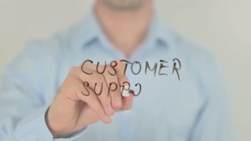 Customer Support, Man Writing on Transparent Screen