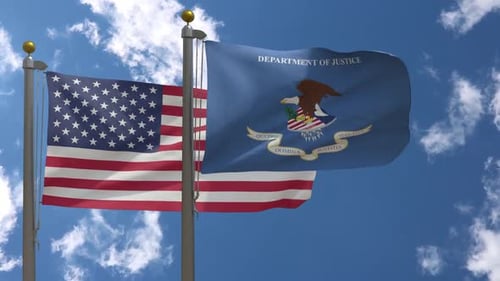 Usa Flag Vs United States Department Of Justice Flag On Flagpole
