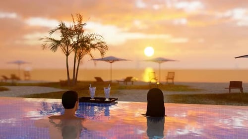 Young Couple Relaxing In Resort Swimming Pool