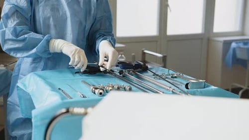 Surgical Instruments Being Arranged in Hospital Operating Room
