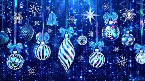 Christmas Ornaments and Snowflakes Seamless Loop Background