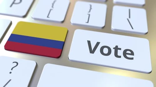 Colombian Flag and Vote Button on Modern Computer Keyboard