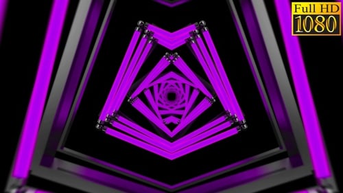 Neon Geometric Tunnel with Glowing Purple Squares Loop