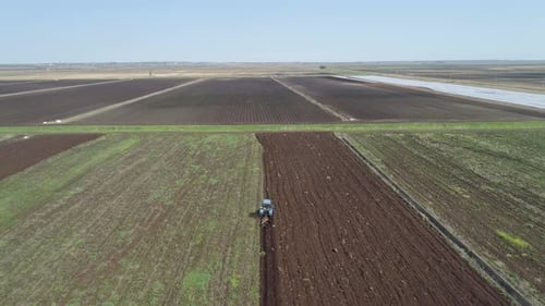 Tractor Plows Farm Land