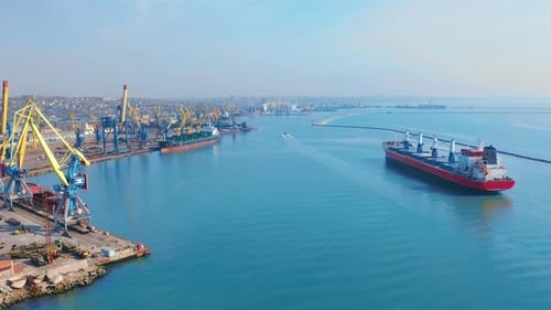 Aerial Top View of Cargo Ship in Import Export Business Logistic and Transportation of International