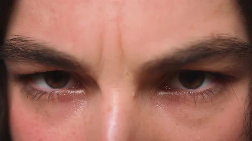 Close Up of Woman Eyes Girl Opening Her Beautiful Brown Eyes