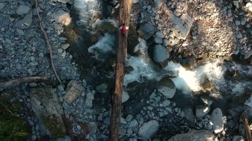 Autumn in forest running man over the tree