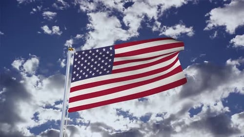 Realistic American Flag Waving in Clear Blue Sky