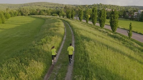 Aerial View of Couple Jogging in Green Park