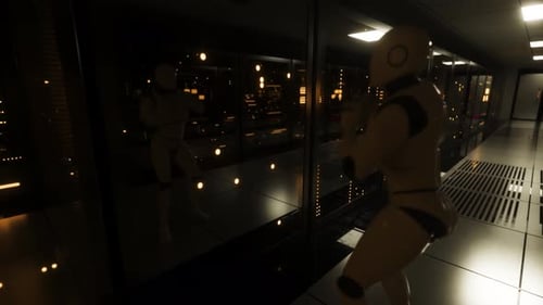 Futuristic Robot Dance Animation in Server Room