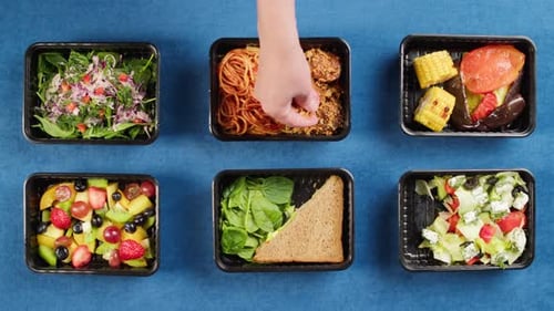 Take Away Meals Top View Food Delivery in Disposable Containers Balanced Nutrition