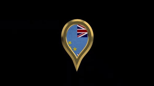 Tuvalu Flag 3D Gold Map Pin Rotation