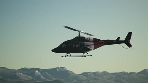Realistic 3D Helicopter Flying Over Scenic Mountains