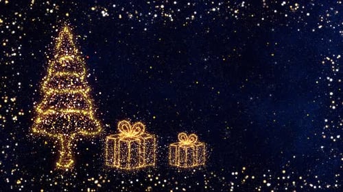 Golden Sparkling Christmas Tree and Gifts Loop Background
