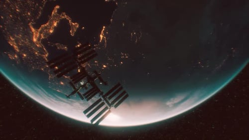 International Space Station in Outer Space Over the Planet Earth Orbit