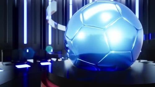 Futuristic Blue Soccer Ball Reveal with Neon Light Background