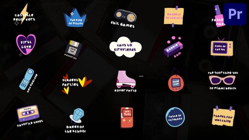 Nineties Era Animated Titles with Whimsical Retro Icons