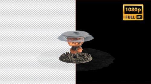 Realistic Nuclear Mushroom Cloud Explosion with Alpha Channel