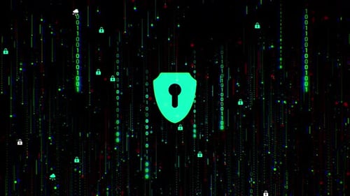 Cyber Security Shield Binary Matrix Digital Animation