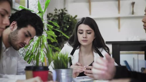 Female Team Leader at Office Meeting, Young Multiethnic Business People Brainstorm in Trendy