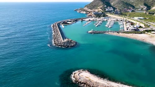 Jachten im Hafen Aerial View 4 K Alanya Türkei