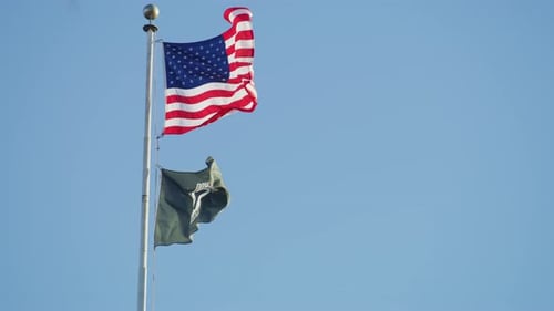 American Flag and POW/MIA Flag Waving