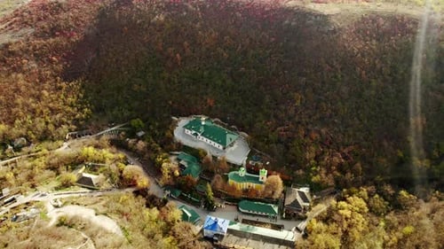 Beautiful Panoramic Aerial Video From Flying Drone to Orthodox Church in Nature