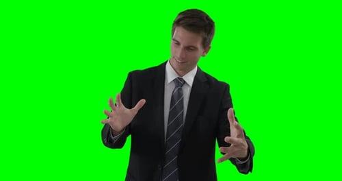 Young Adult Man Interacting with Virtual Technology