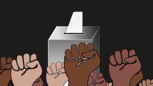 Animated Voting Ballot Box with Diverse Raised Fists